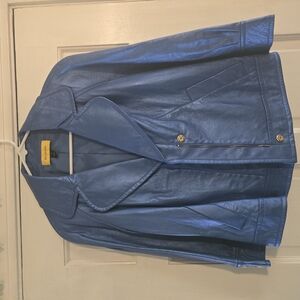 St. John Blue Leather Women's Jacket